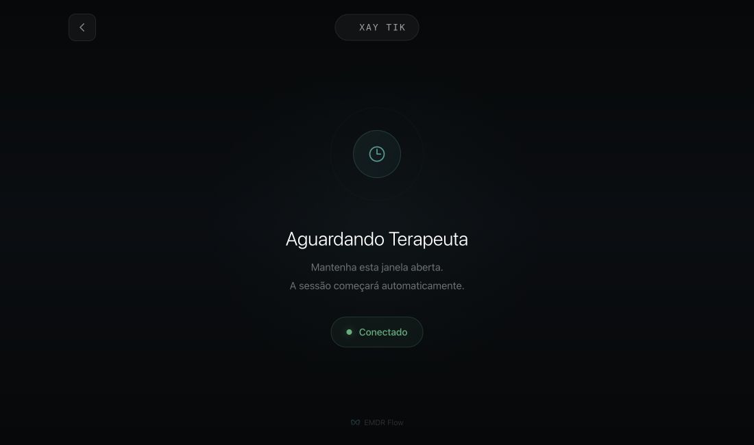 EMDR Flow no navegador: código da sessão, aguardando o terapeuta e status conectado