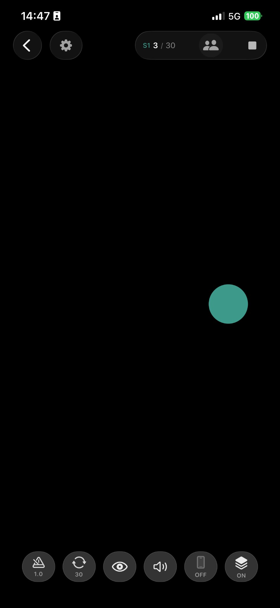 Visueller EMDR-Flow-Reiz mit Bedienelementen für Tempo, Dauer, Ton und Vibration
